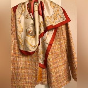 Longchamp Silk Scarf, Ballooning Motif. Hand Rolled Edges. EUC.